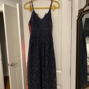Navy and rust midi length dresses